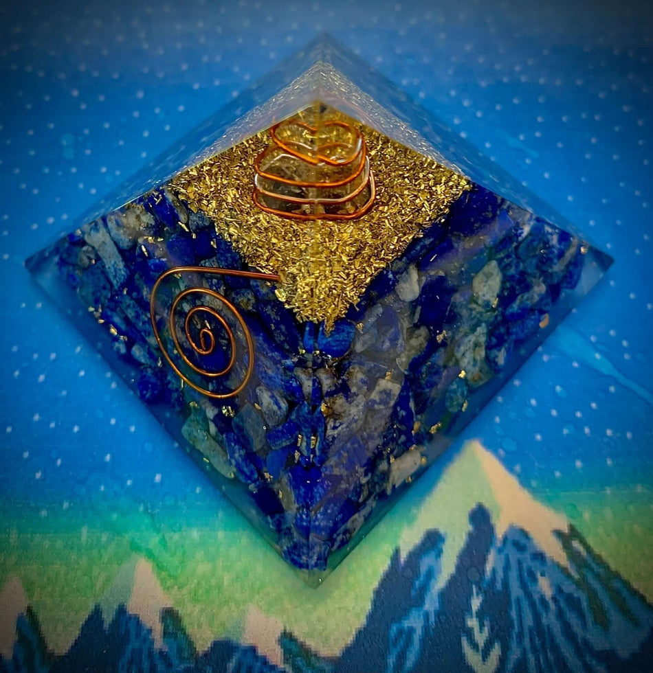 Energy Pyramid - Blue Lapis and Gold Leaf Flakes in Organite