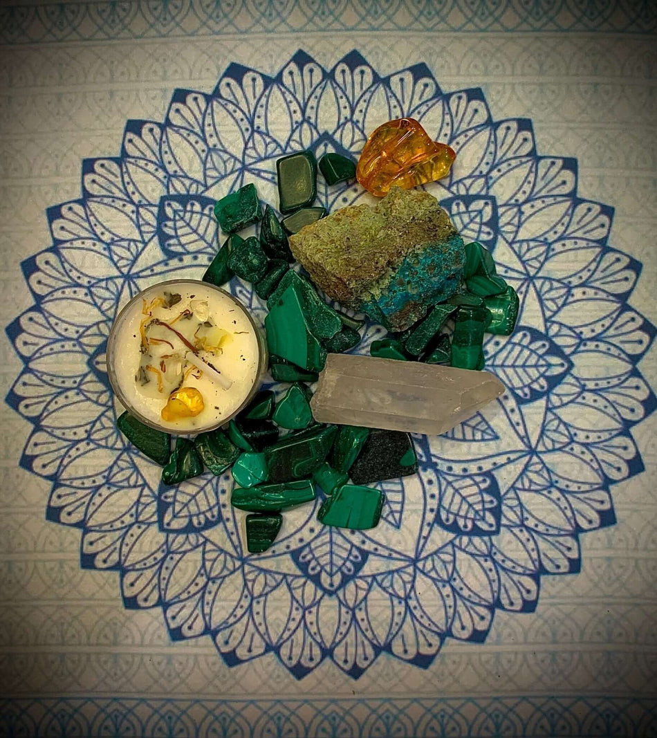 Healing Intention Gemstones & Crystals Mix, with Tealight Candle