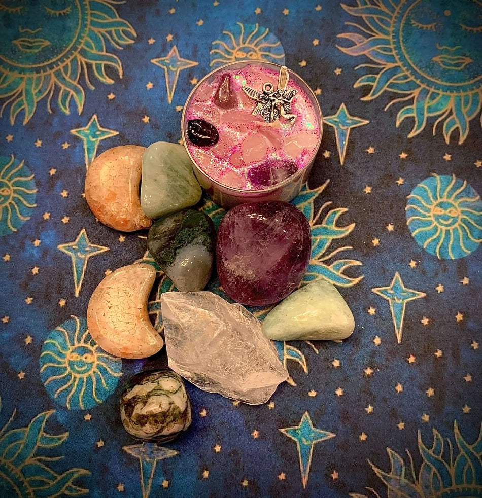 Enlightenment & Empowerment Intention Gemstones & Crystals Mix, with Tealight Candle