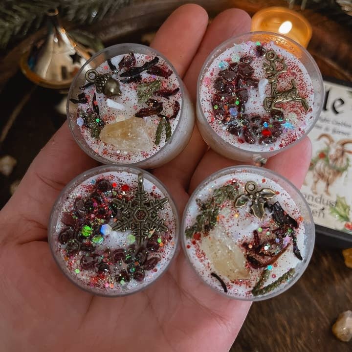 Yule Tealight Crystal Candles, Yuletide, Winter Solstice - Set of 4