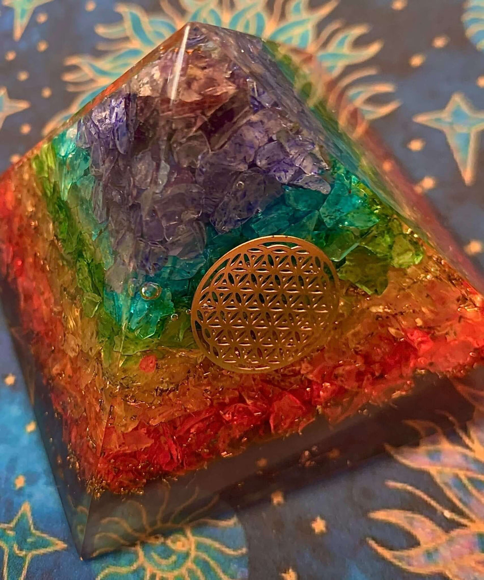 Energy Pyramid - Chakra Crystals in Orgonite for Positive Energy